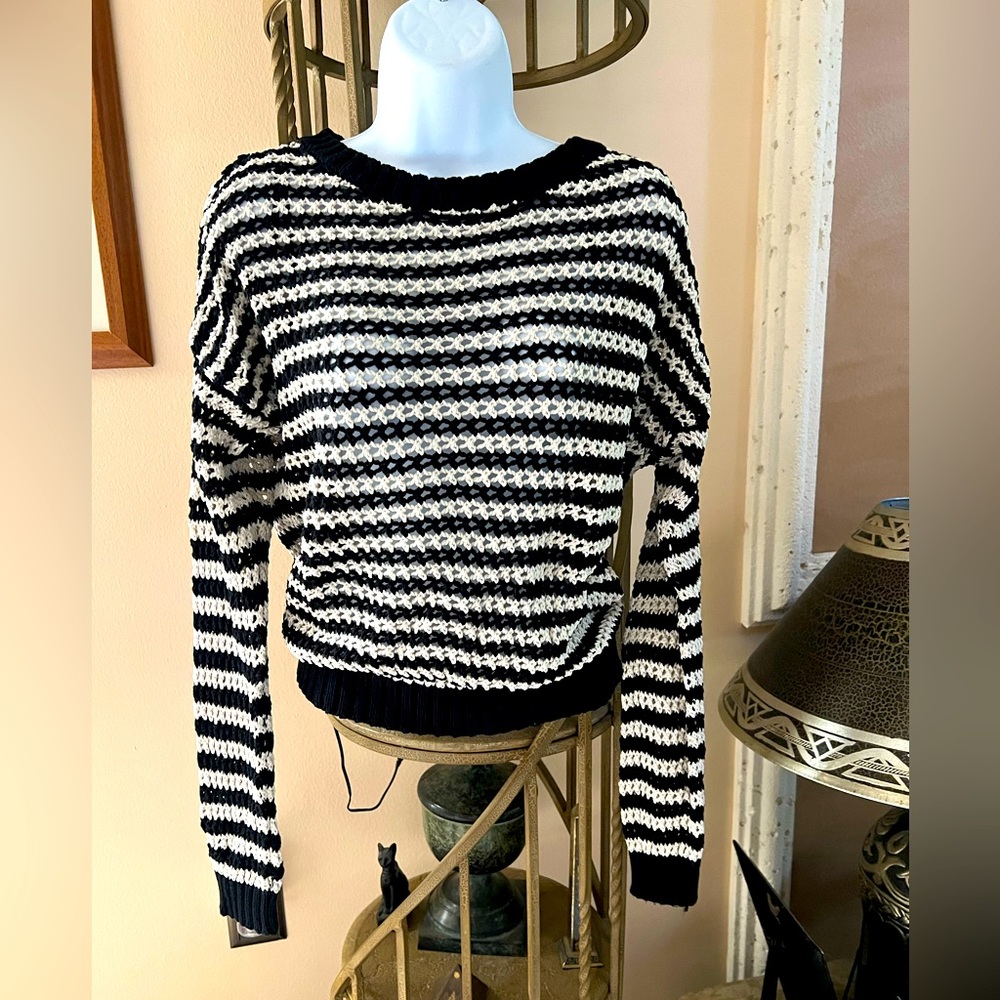 FOREVER 21 Chunky Crochet Knit Striped Cotton Sweater L